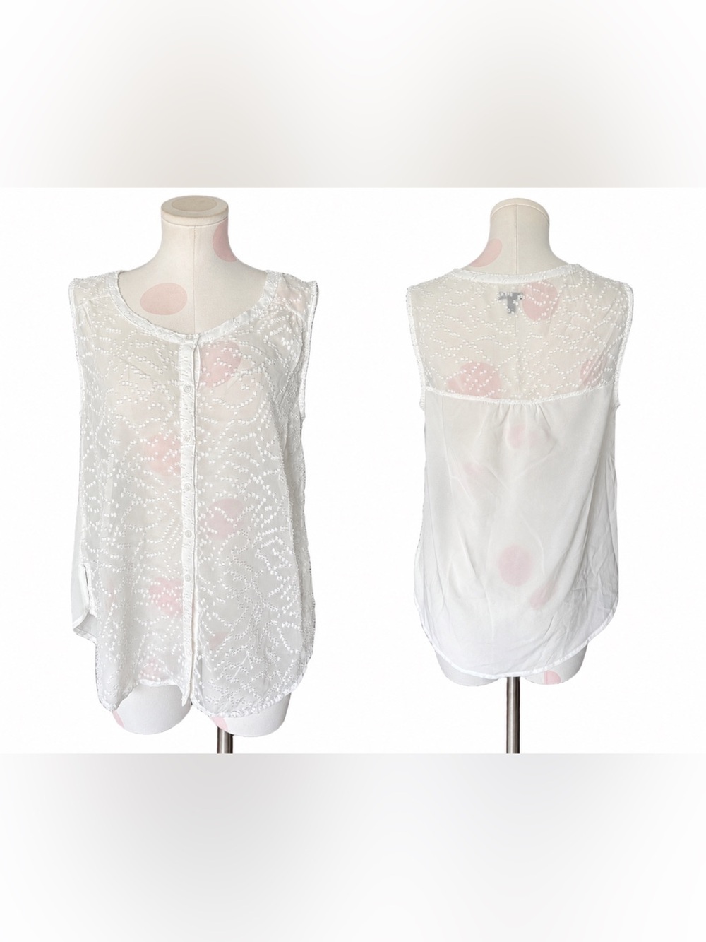 Y2K Seventeen Sheer Textured Sleeveless Blouse White - Large